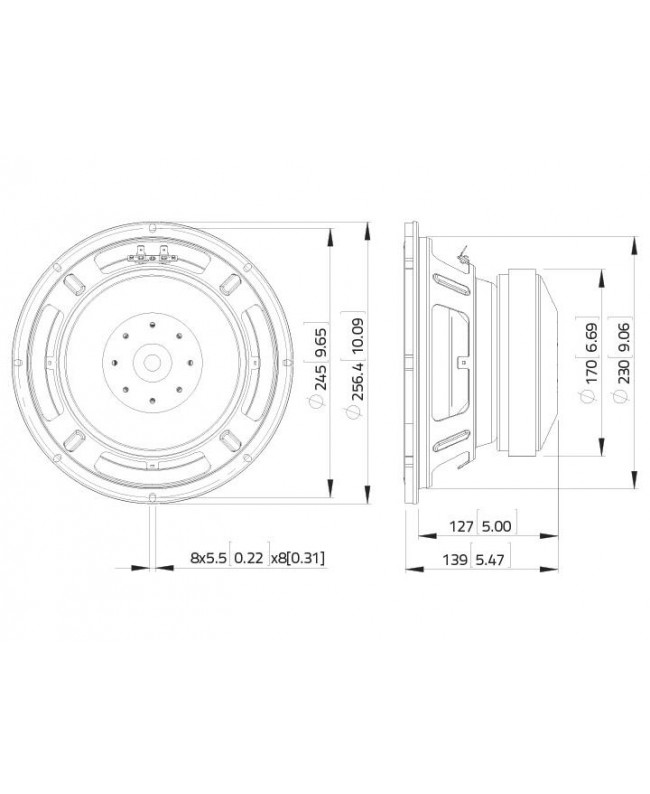 Lavoce SSF102.50L 10 Subwoofer in ferrite, con cestello in acciaio e magnete Altoparlanti per basse frequenze in ferrite
