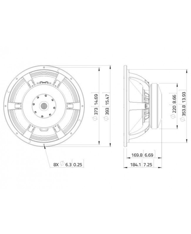 Lavoce WAF154.01 15 Zoll Subwoofer, Ferrit, Alukorb Ferrit-Basslautsprecher