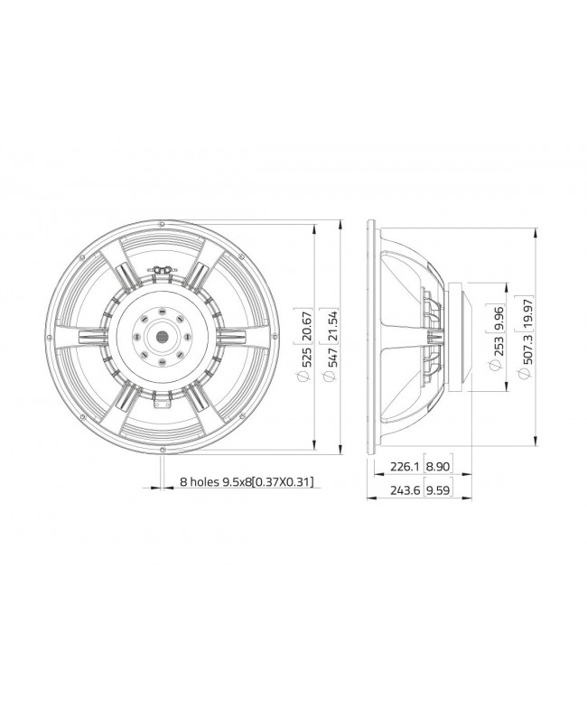Lavoce SAF214.50 21 Subwoofer in ferrite, altoparlante a cestello in alluminio con magnete Altoparlanti per basse frequenze i...