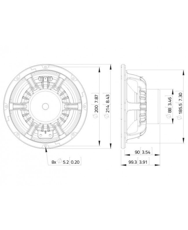 Lavoce WAN082.50 8 Woofer, Neodymium Magnet Aluminium Basket Driver Altoparlanti per basse frequenze al neodimio