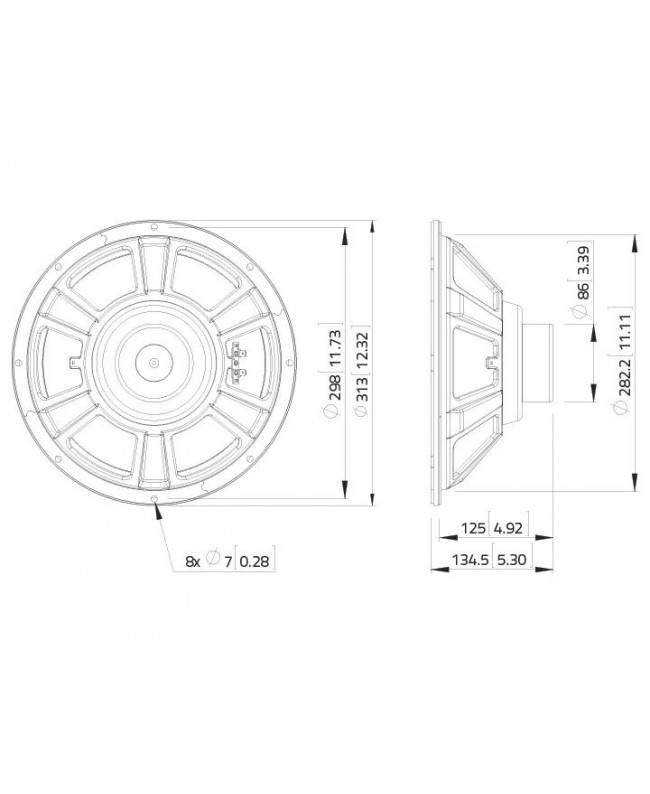 Lavoce WSN122.50 12 Woofer, Neodymium Magnet Steel Basket Driver Altoparlanti per basse frequenze al neodimio