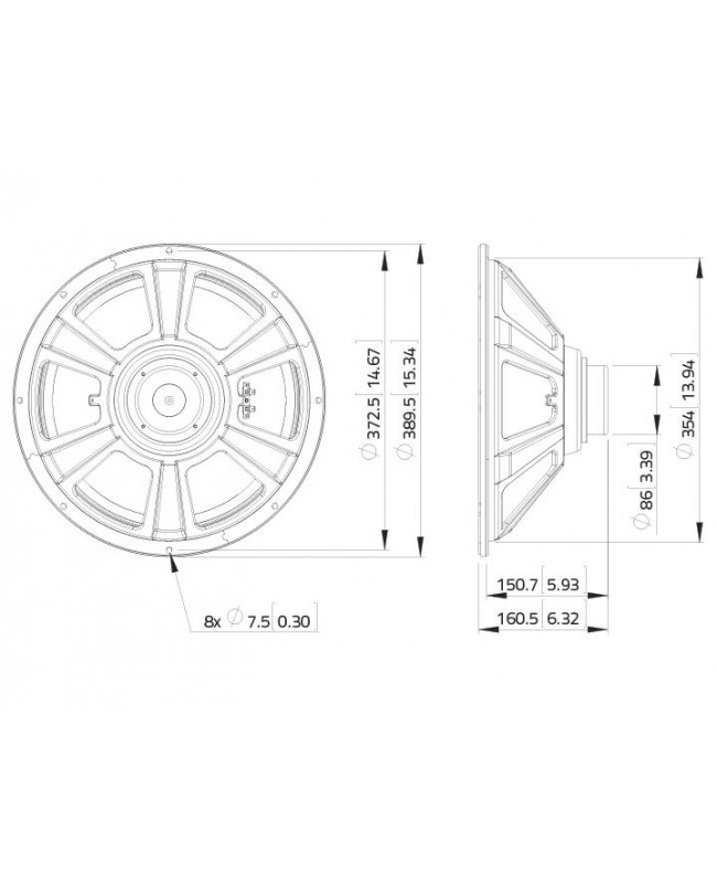 Lavoce WSN152.50 15 Zoll Woofer, Neodym, Stahlkorb Neodym-Basslautsprecher