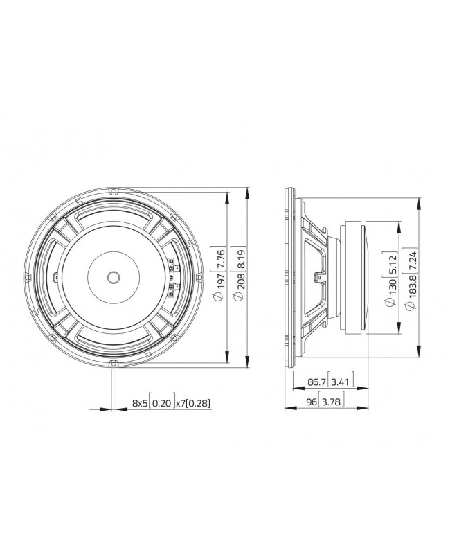Lavoce WSF081.82-16 8 Zoll Woofer, Ferrit, Stahlkorb Ferrit-Basslautsprecher