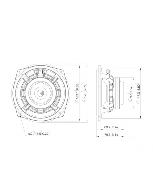 Lavoce WAN061.80 6.5 Woofer, Neodyme Magnet, Aluminium Basket Driver Altoparlanti per basse frequenze al neodimio