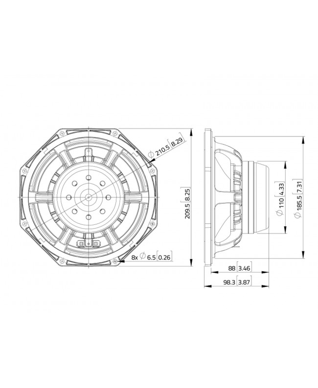 Lavoce WAN082.02 8 Zoll Woofer, Neodym, Alukorb Neodym-Basslautsprecher