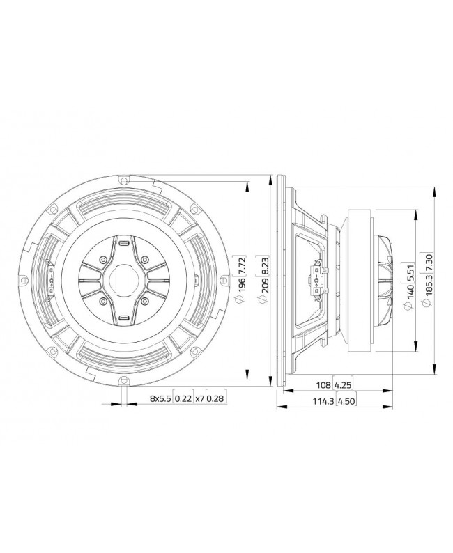 Lavoce CSF082.00K 8 altoparlanti coassiali, ferrite, driver a cestello in acciaio Altoparlante coassiale