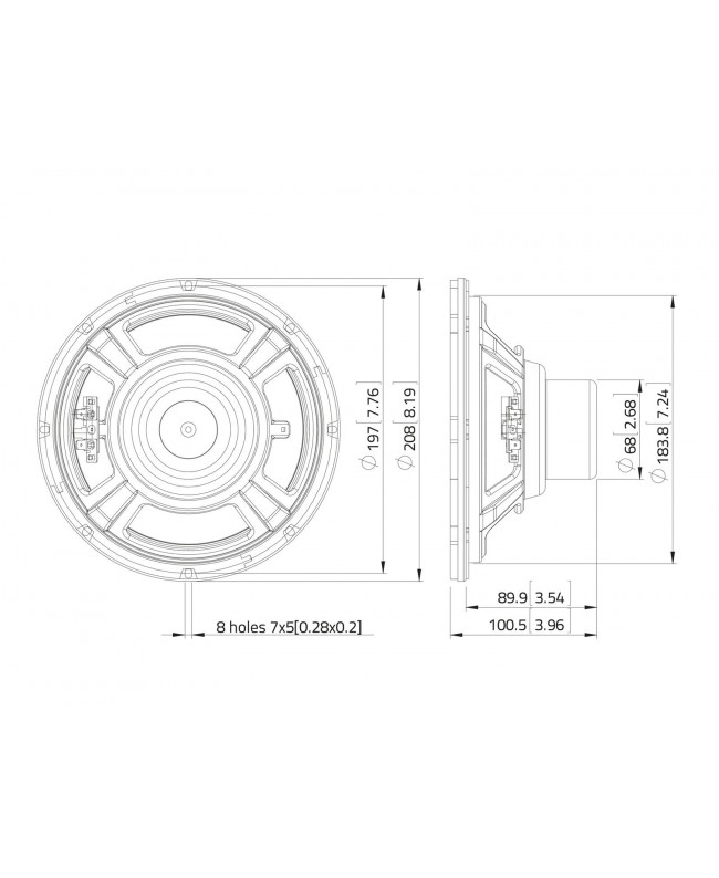 Lavoce NBASS08-20-2 8 Bass Guitar Woofer, Neodymium Magnet, Steel Basket Driver Altoparlante per basso