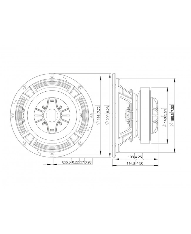 Lavoce CSF082.00K-4 8 Coaxial Speaker, Ferrite Magnet, Steel Basket Driver Coaxial speaker
